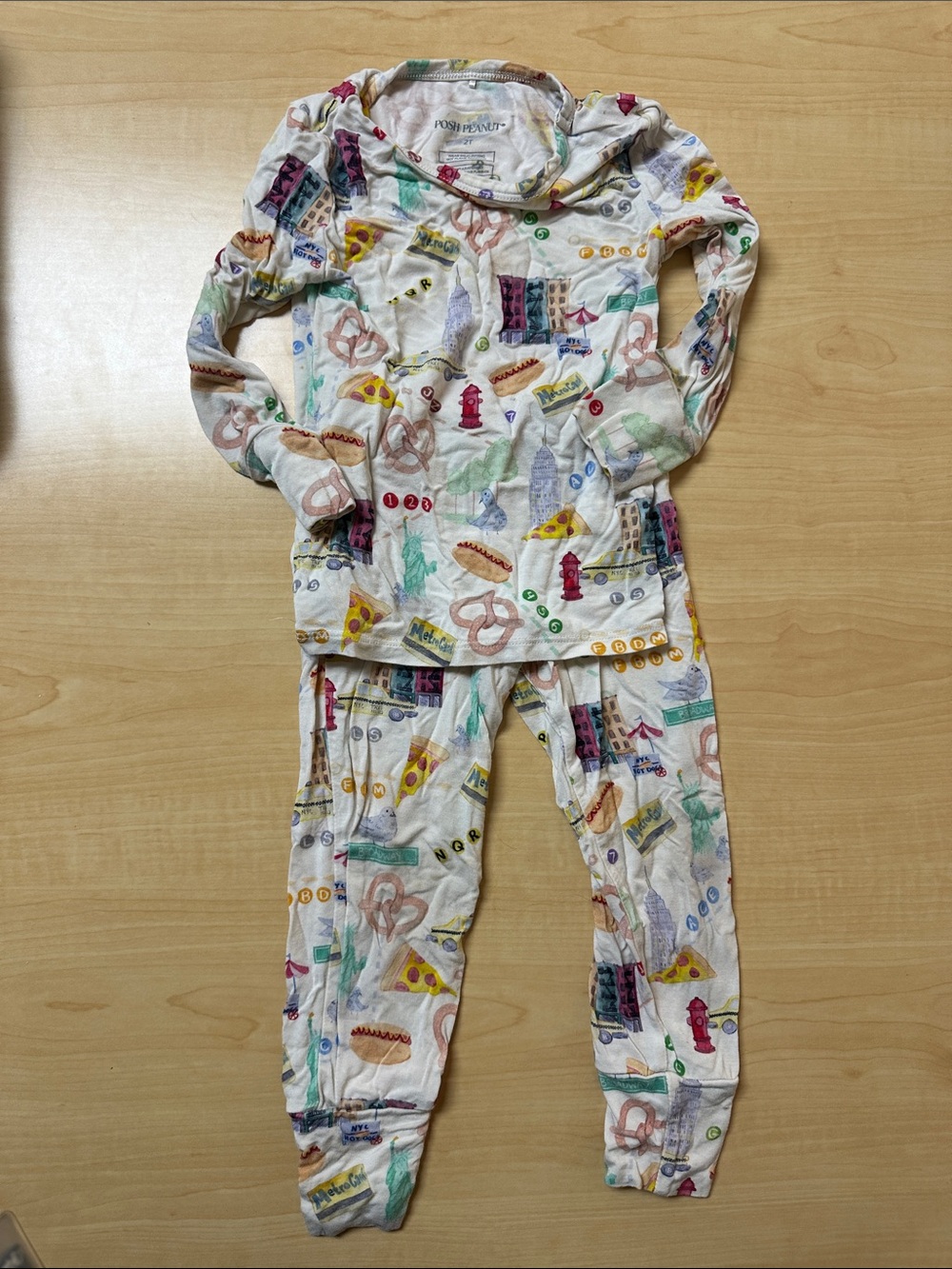 Posh Peanut White Multi-Color Snack & City Print Pajama Set